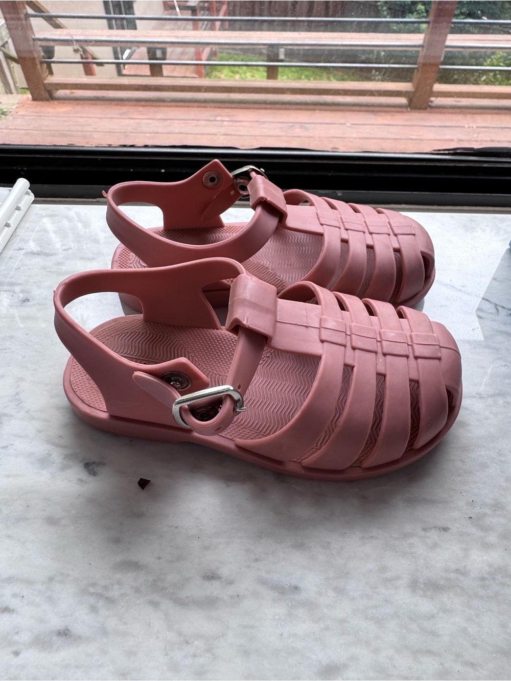 Girls' Pink Jelly Sandals with Adjustable Side Buckle
